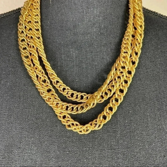 Unisex Heavy Gold Tone Layered Chainlink Necklace - Picture 1 of 13